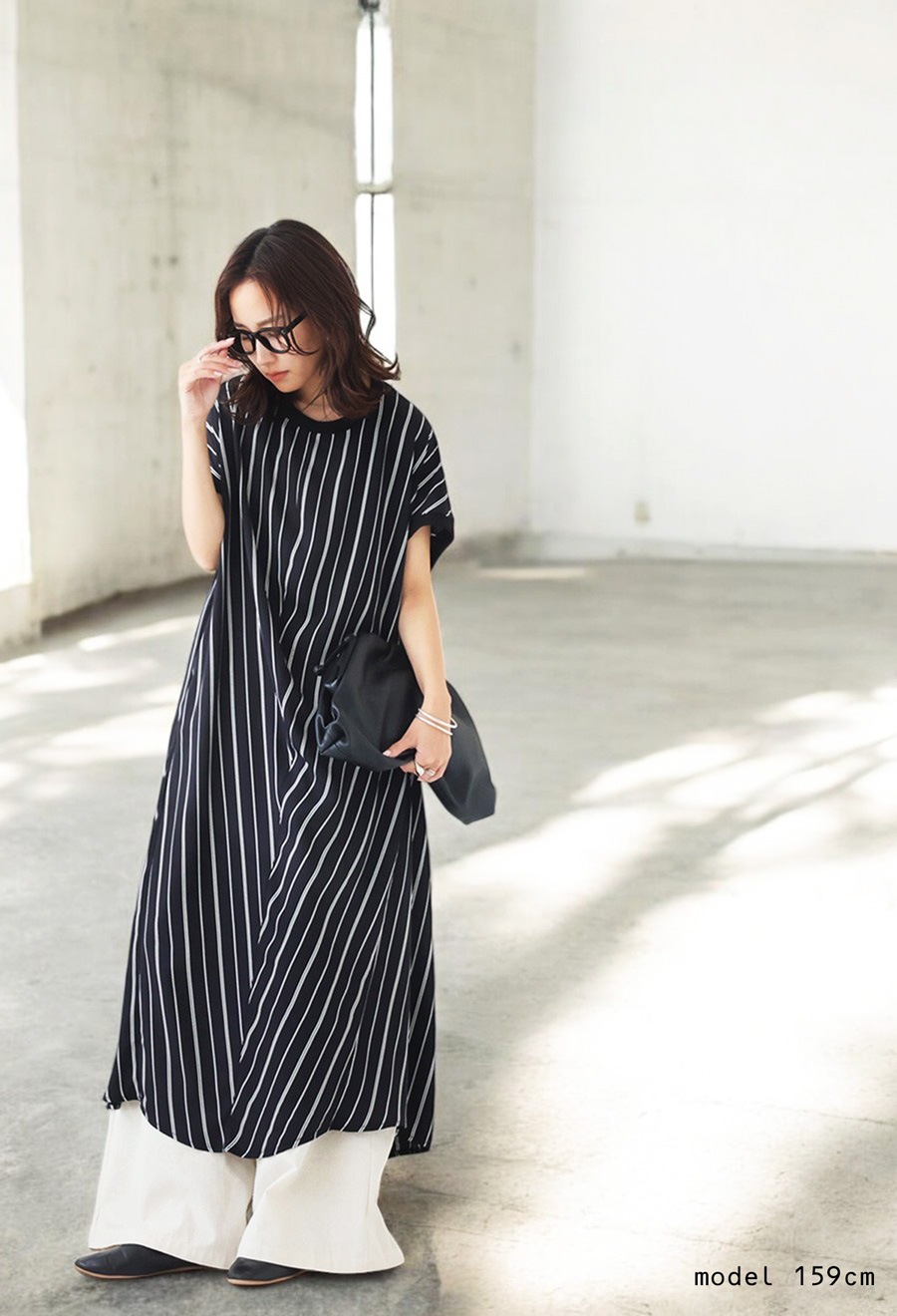 ストライプ柄ワンピース レディース 半袖 ロング 送料無料・(80)メール