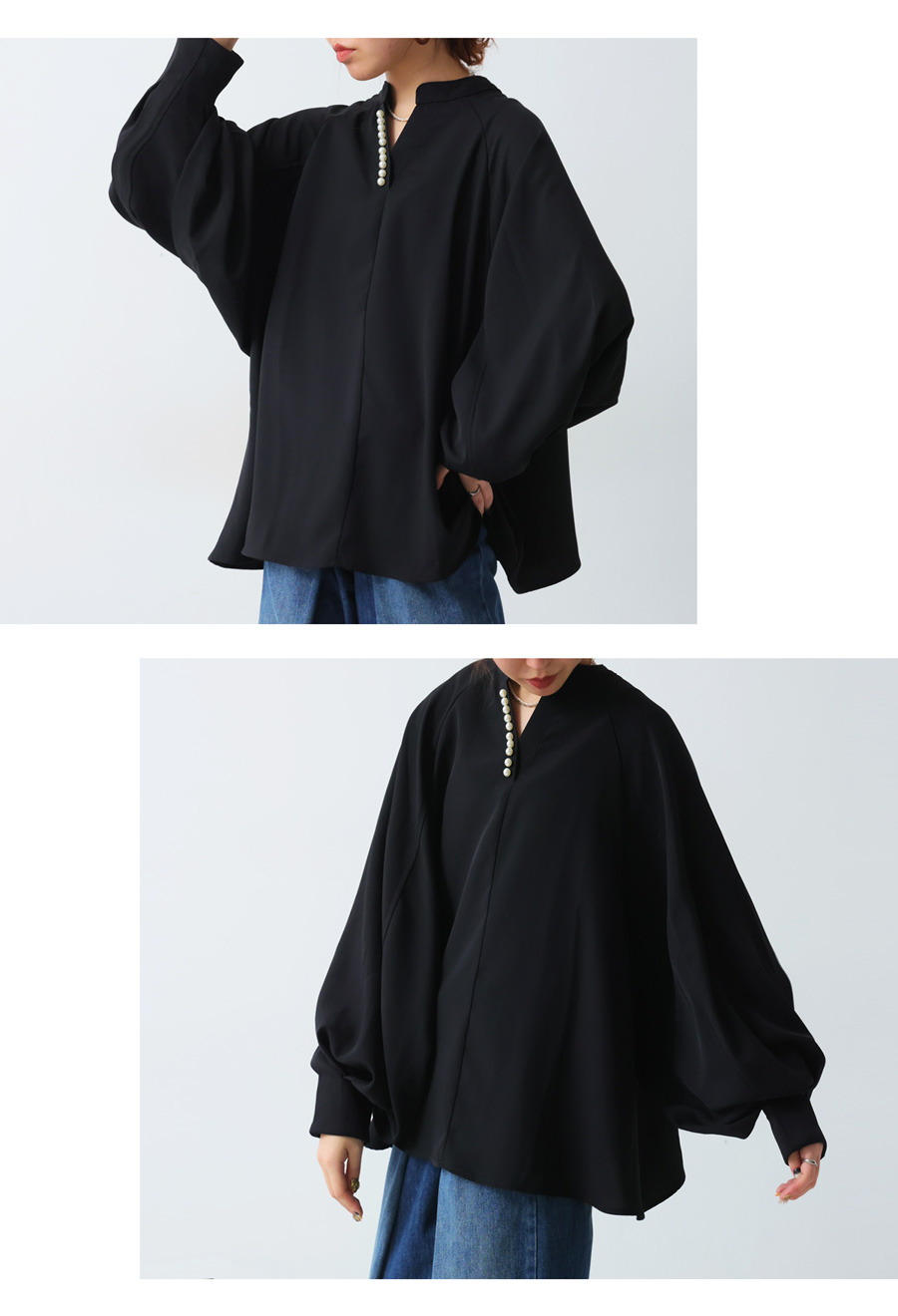 パール付きトップス レディース トップス 長袖 送料無料・メール便不可