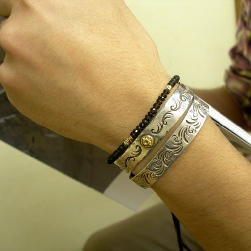 NO.2】 K10 唐草 ビーズ付 スモーキークォ－ツ ブレスレット （ メンズ