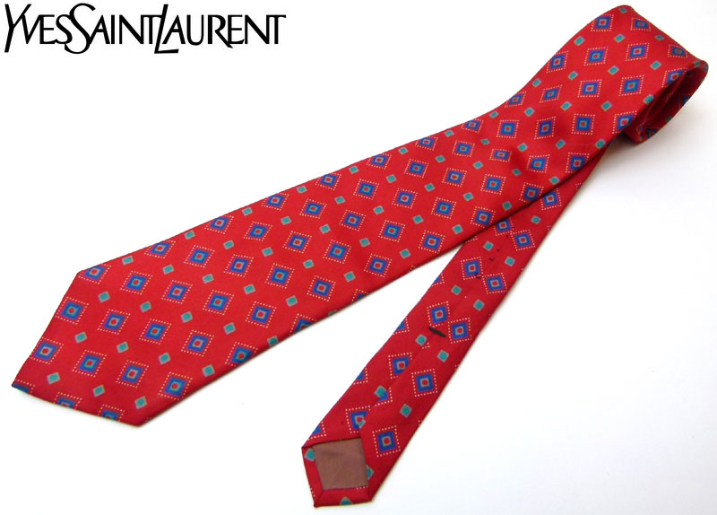 Yves Saint Laurent/イヴ・サンローラン】幾何学柄ネクタイ(赤)【中古