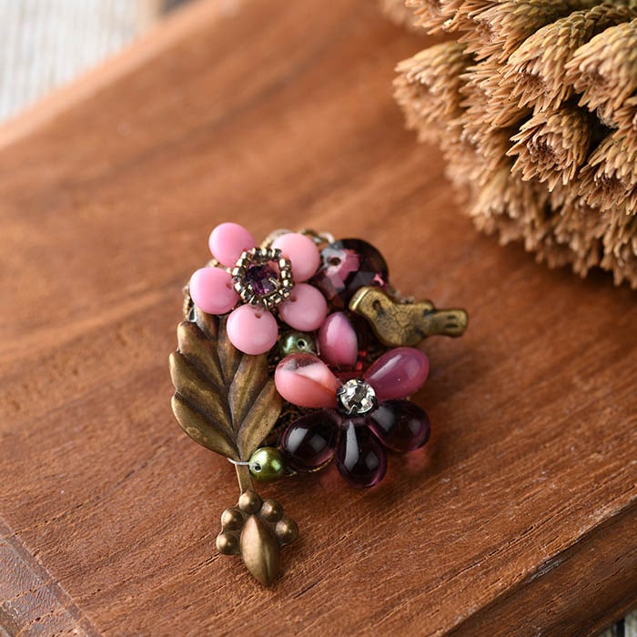 ヴィンテージピンクフラワーブローチ 【作家：中村道子（プロヴァンス