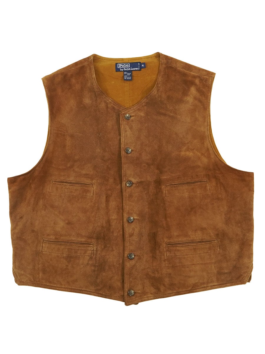ラルフローレン スエードレザーベスト シンチバック ブラウン 表記(XL