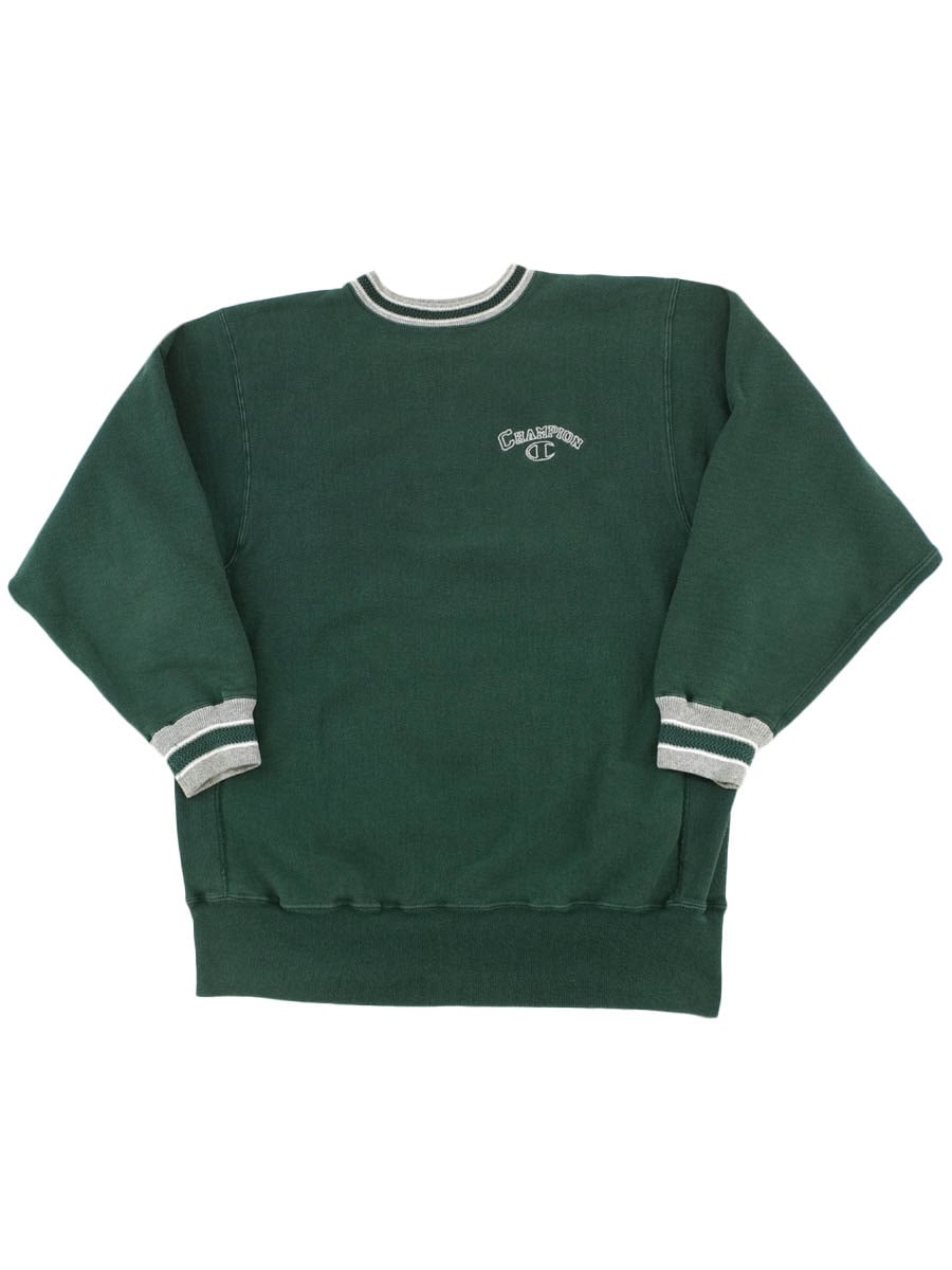 90's 刺繍タグ チャンピオンRW 刺繍ロゴ リブライン グリーン 表記(XXL