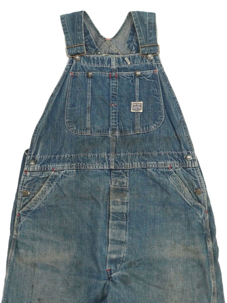 40's PAY-DAY 盾タグ デニムオーバーオール 渋雰囲気 実寸(38x32位