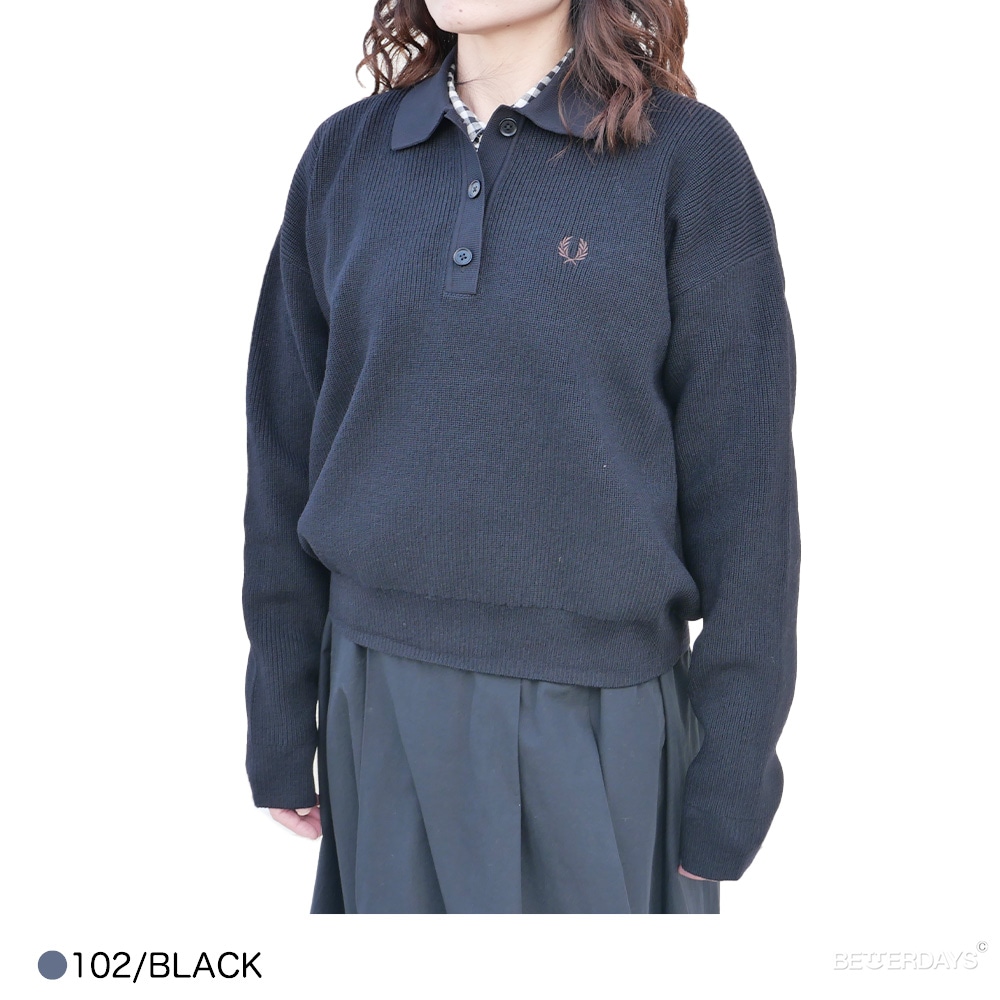 ニットポロ フレッドペリー トップス ポロシャツ 長袖 KNITTED SHIRT