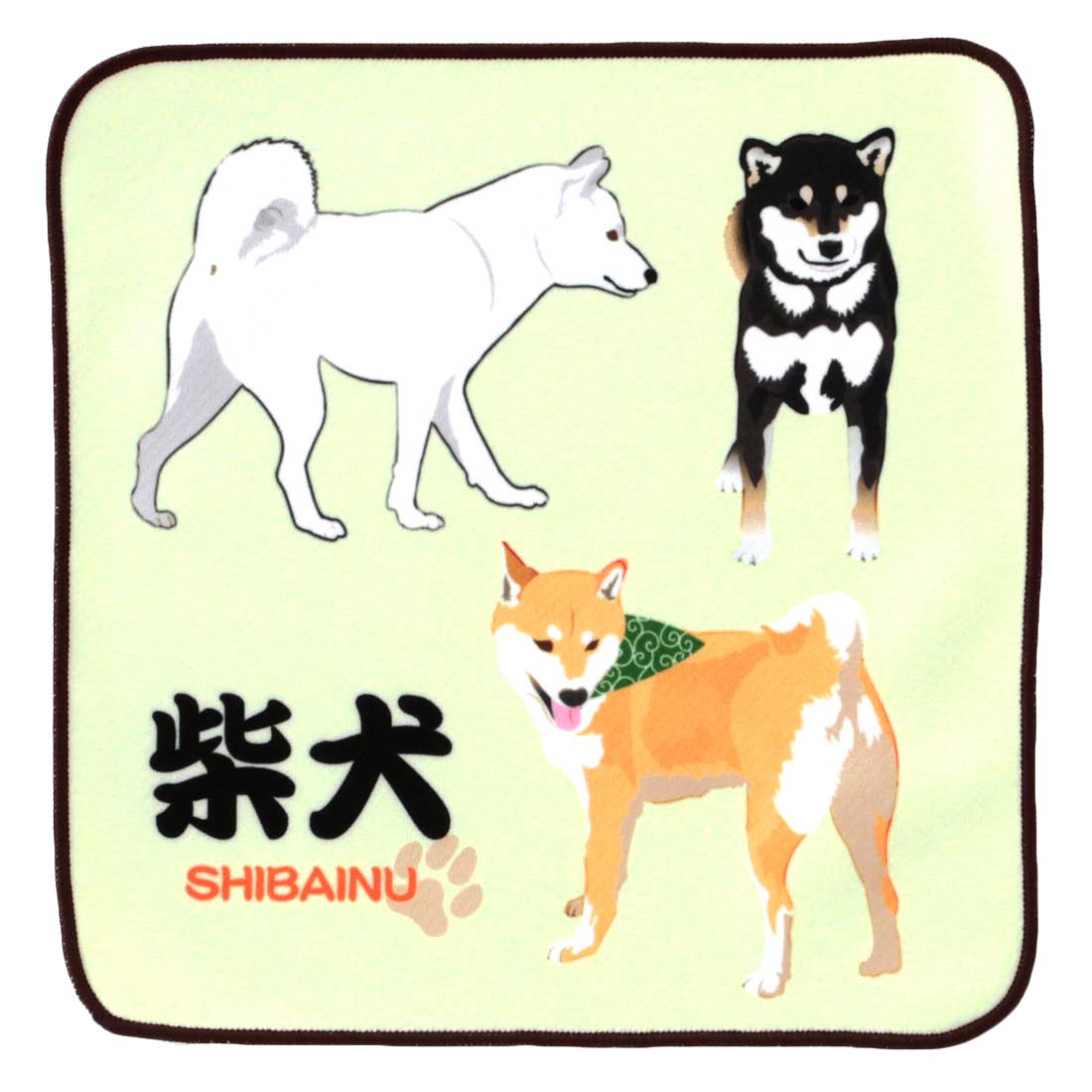 ビーエヌラボ スマホ・メガネ拭き ハンカチ 日本 三匹の柴犬 クリーム