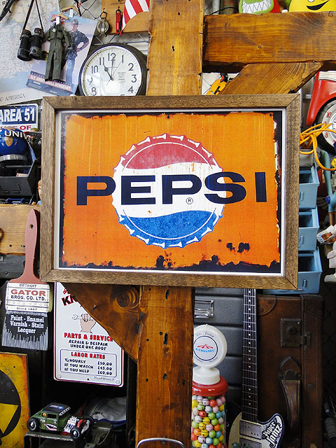 ポスターフレーム （ペプシコーラ/ラスティサイン） ポスター＆木製