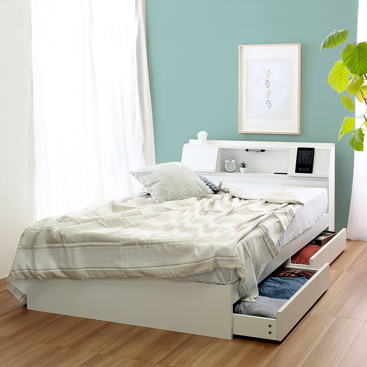 セミダブル】ヘッドボード付き 引出し収納ベッド/フラップ【FLAP