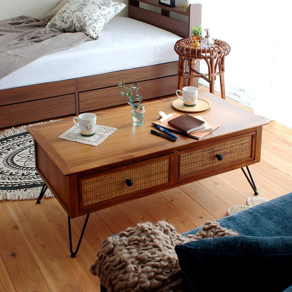 センターテーブル 【ラタン】 100×50×40cm｜ベッド・マットレス