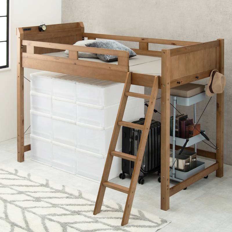 シングル 159cm】高さ159×ベッド下113cm 天然木 ロフトベッド ハシゴ