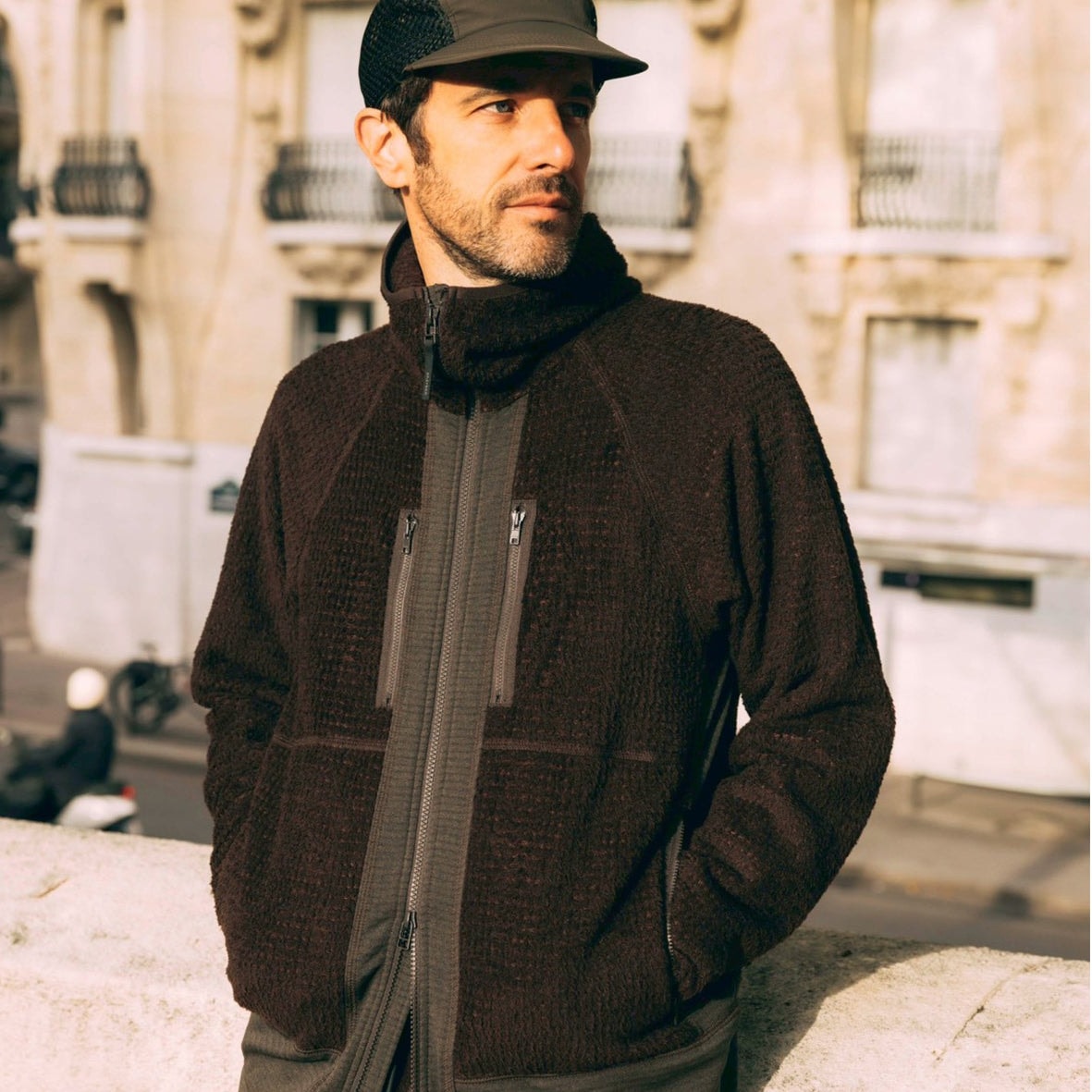 charbon / POLARTEC HYBRID FLEECE HOODIE BLACK