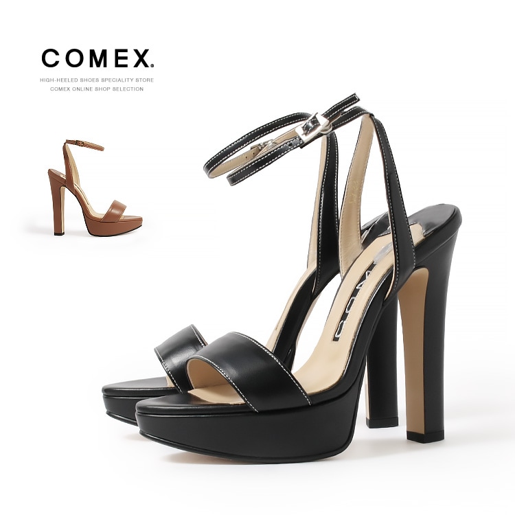 コメックス サンダル 14cmヒール アンクルストラップ 厚底 日本製 本革
