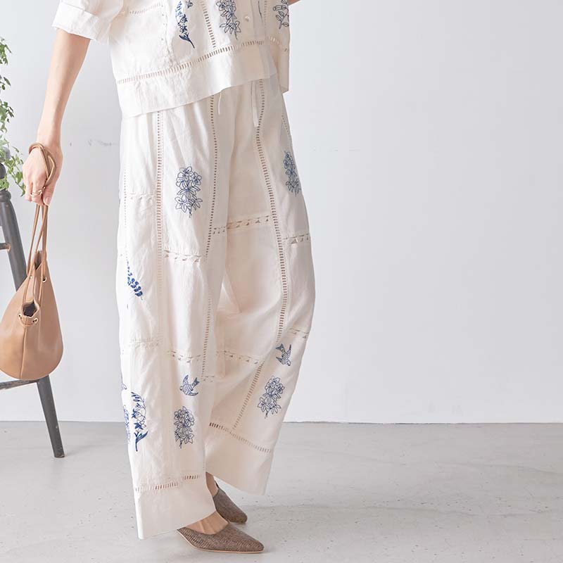 パッチワーク配色刺繍パンツ | ボトムス | Fanaka