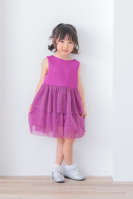 Kids パフスリーブティアードチュールドレスピンク 3歳｜結婚式の