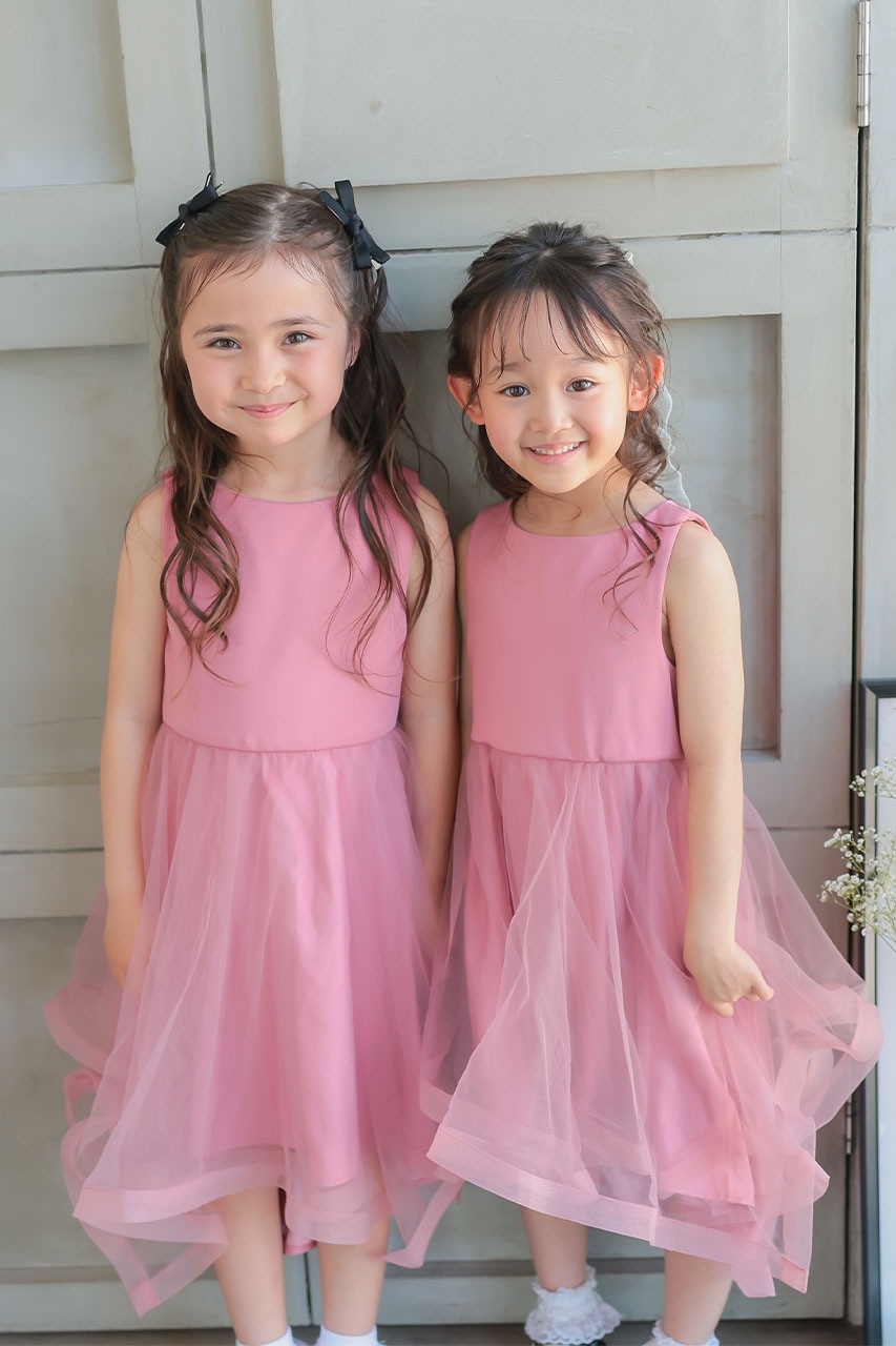 Kids チュールレイヤードドレス ピンク 4歳｜結婚式のパーティードレス