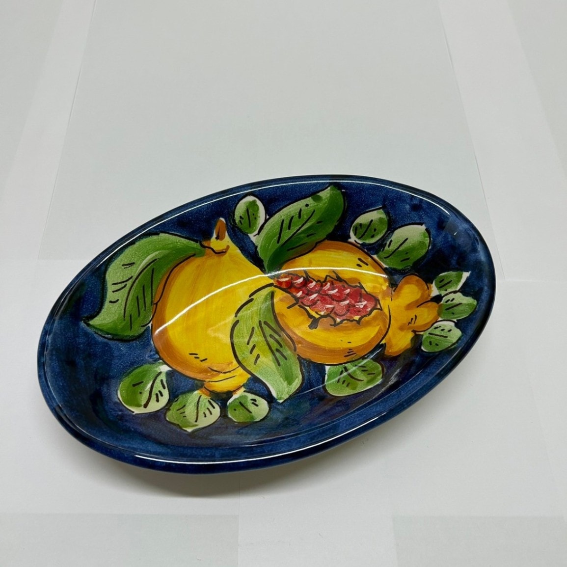 VIE243 ミニ楕円皿 ブルー ダブルフルーツ | 南イタリアの陶器