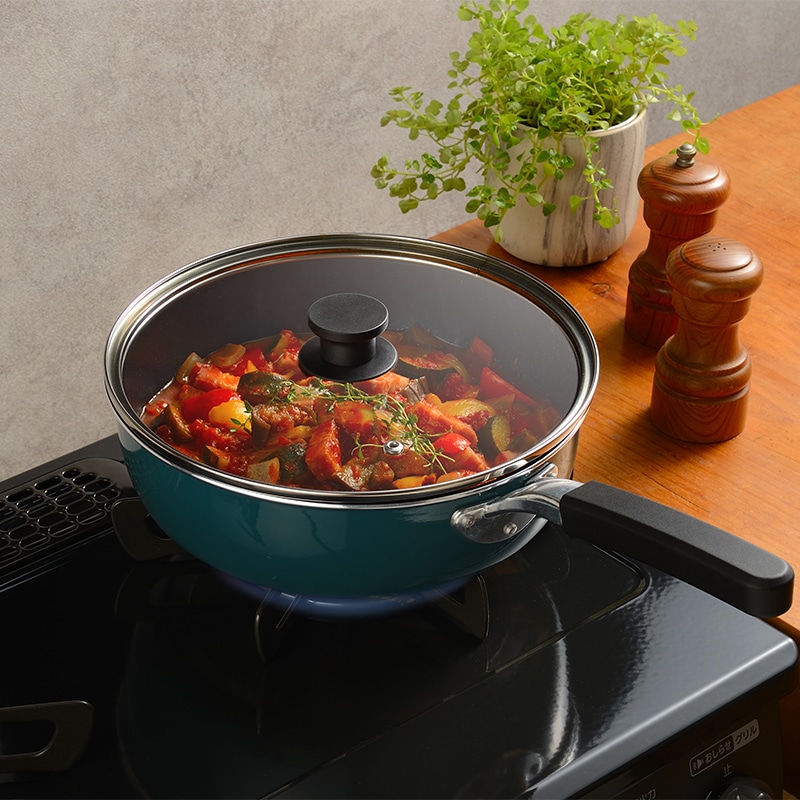 rinto リント IH対応 ガラス蓋付外面ホーローマルチパン24cm