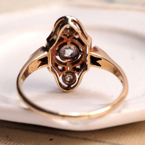 14金 トリプル ダイヤモンド アールデコリング （アンティークジュエリー）