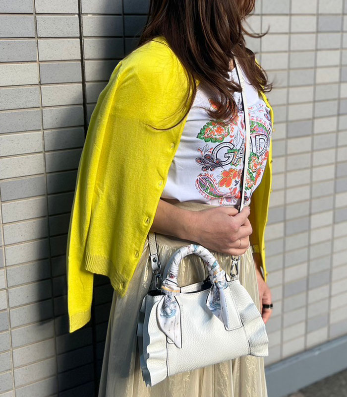 SALE】【RIPANI】牛革シボ加工サイドフリルマイクロミニトート バッグ