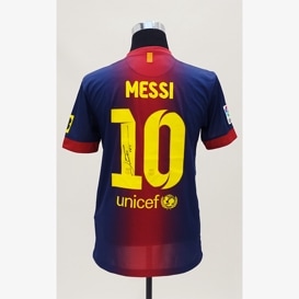メッシ直筆サイン入り選手支給バルセロナ19/20ホームユニフォーム