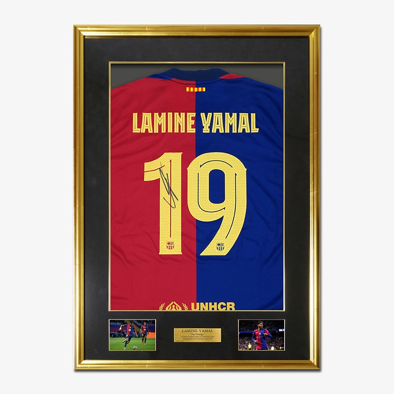 ヤマル直筆サイン入りバルセロナ24/25ホームユニフォーム特製フレーム