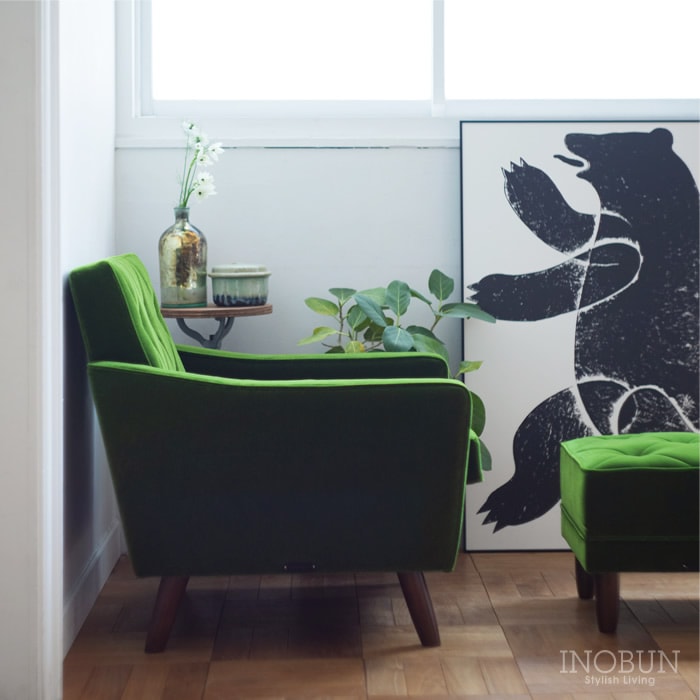 カリモク60 ロビーチェア1シーター モケットグリーン ダークウォールナット