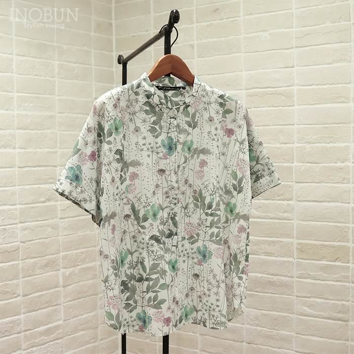 再入荷予定なし】J.Sloane リバティ 半袖 切り替えバンドカラーシャツ