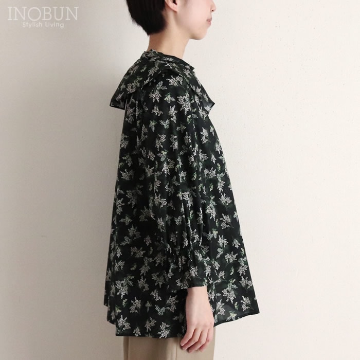 Crespi リバティ フリルブラウス Ms Mimosa ミモザ ブラック 八分袖 M