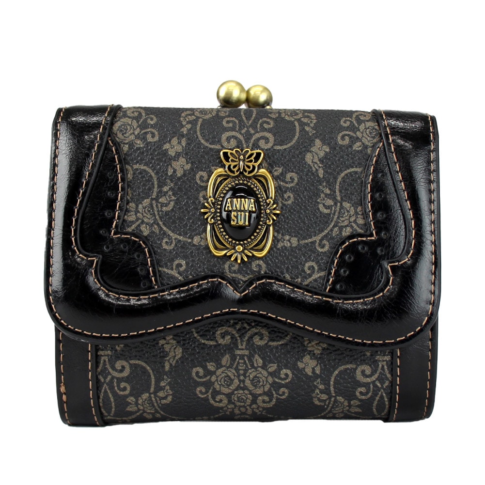 ANNASUI アナスイ 財布 二つ折り がま口 二つ折り財布 レザー 本革