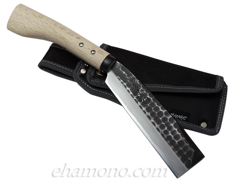 日野浦刃物工房 『味方屋作』 鎚目鞘鉈5.5寸（165） 黒打両刃 ナイロン