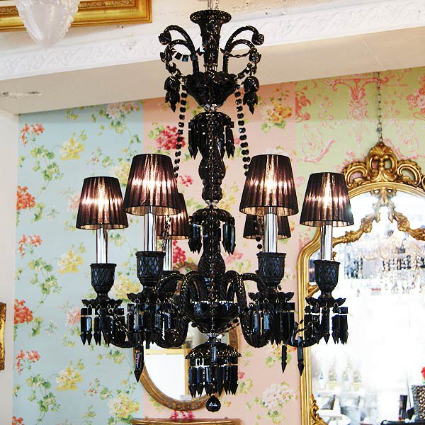 LA LUCE】バカラ調ブラックシェードシャンデリア 6灯(W750×H1100mm