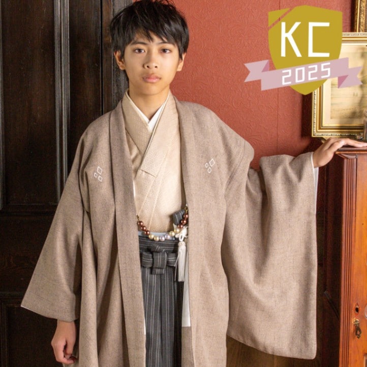 ジュニア男羽織袴セット ポリ モカ・ベージュ 中国製 | ジュニア和装