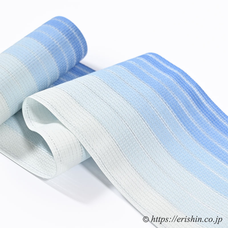 博多半幅帯（粗紗/総暈かし・露草色）西村織物『着物・呉服えり新』