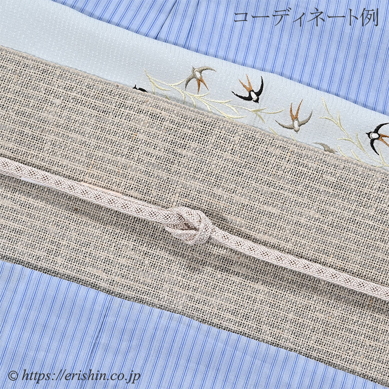 諸紙布八寸織名古屋帯（松煙染）くるまや工房『着物・呉服えり新』