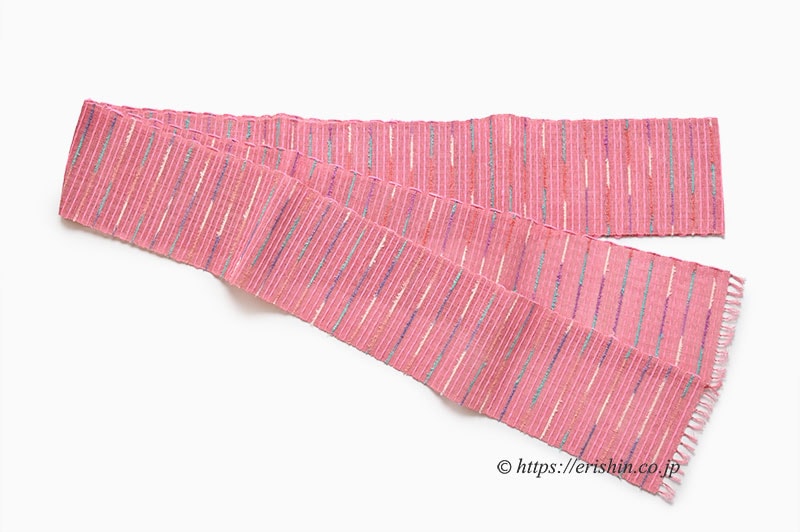 誉田屋源兵衛 半幅帯（芭蕉段織/チェリーピンク・カラフルモヘア）誉田
