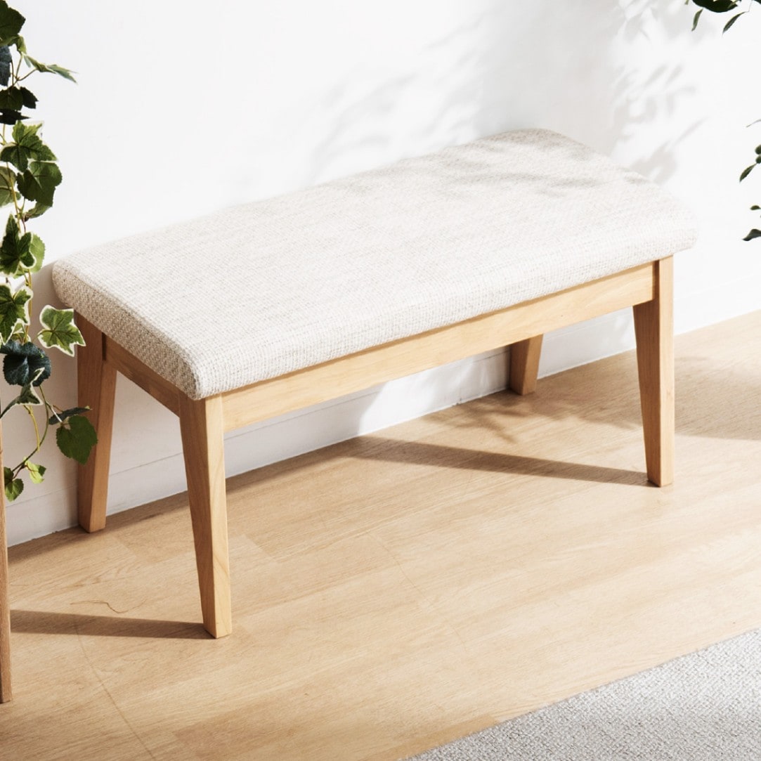 おしゃれなリビングベンチ】 ファブリック 天然木ラバーウッド ロー