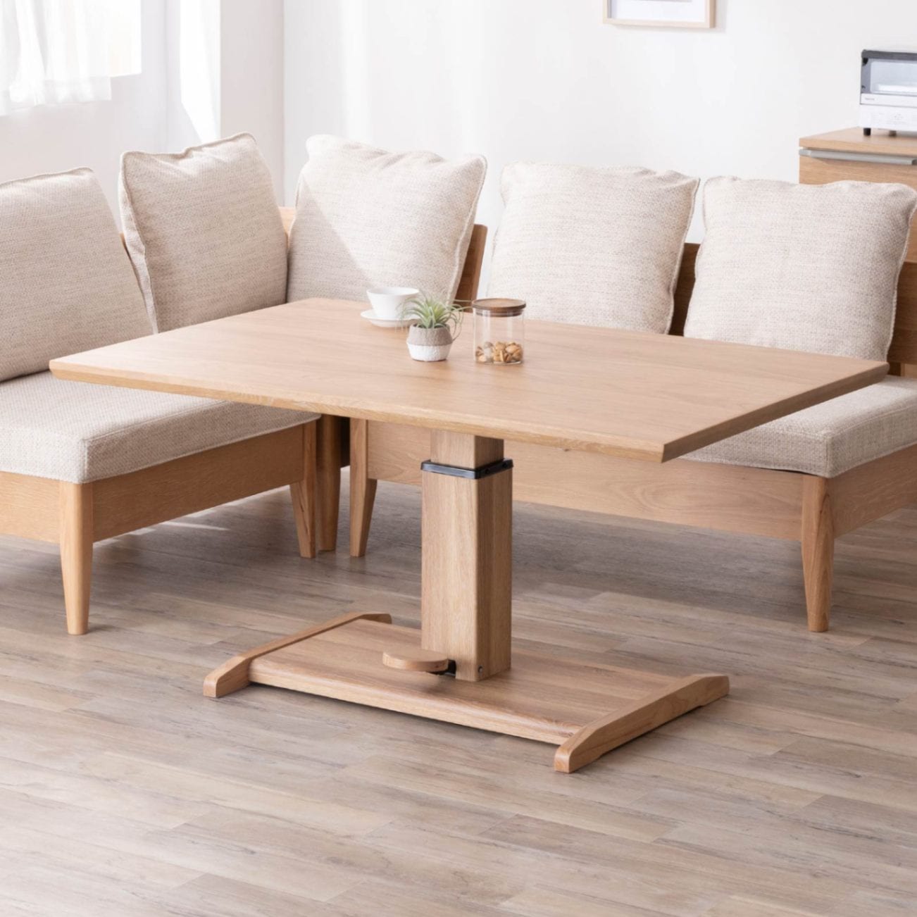 昇降テーブル リビングテーブル 昇降式 ホワイトオーク 天然木 SV2