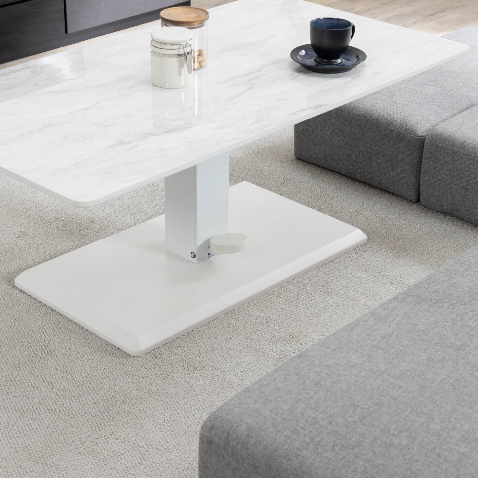 昇降テーブル リビングテーブル 昇降式 ホワイト ブラック 大理石調 RD