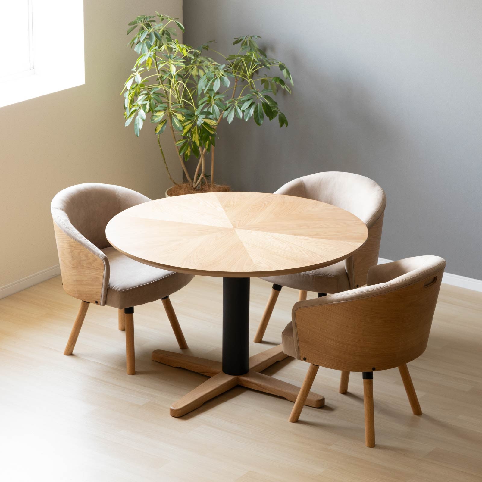 丸テーブル ダイニングテーブル 110cm｜木目 ホワイトオーク アイアン