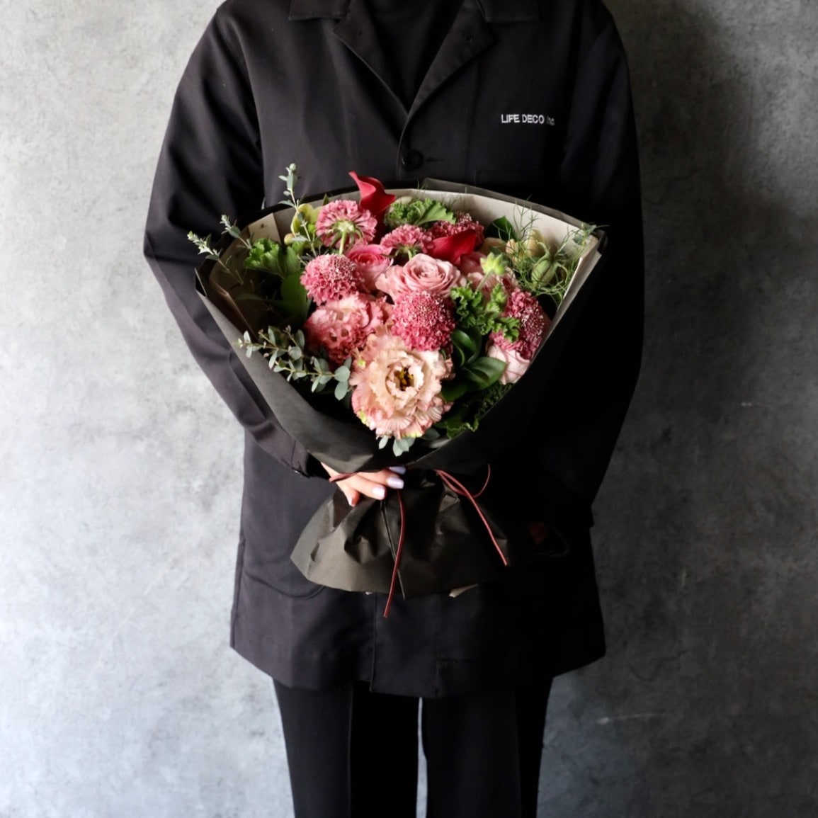 ともこページ ピンクの花束 3点 そのまま飾れるecoブーケ「シュガー