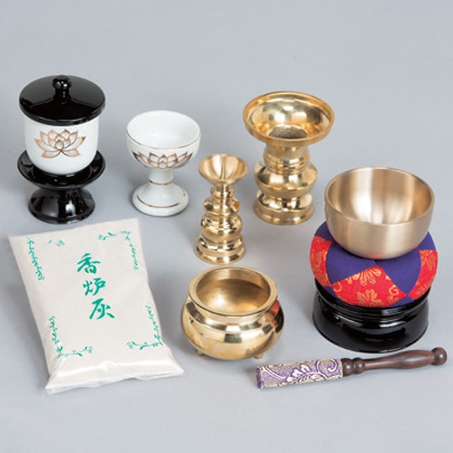 仏具7点セット 香炉 火立 茶器 花立 リン一式 仏器 香炉灰｜ファミリー
