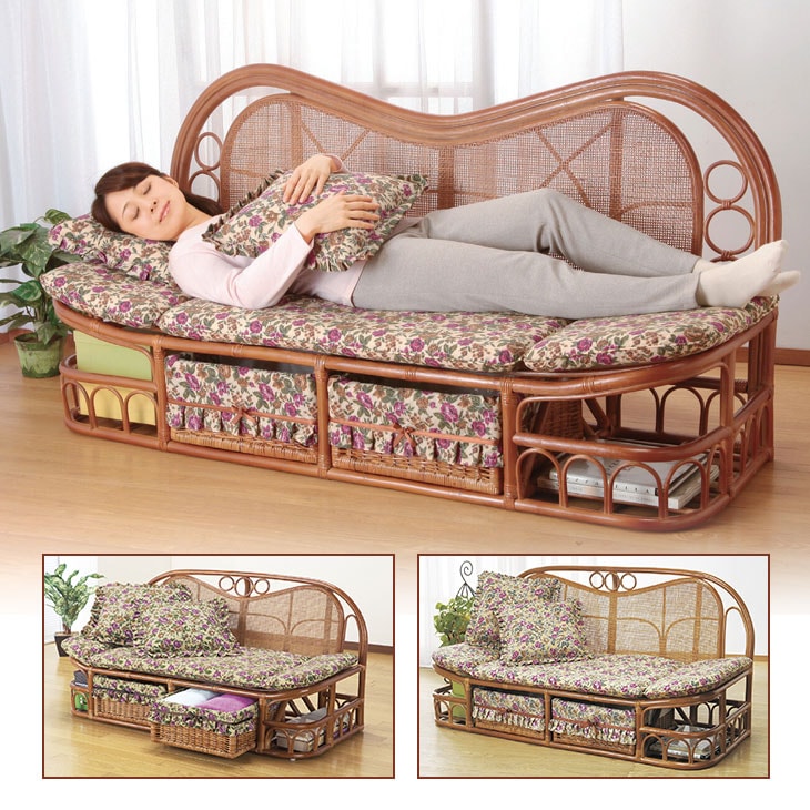 東京ラタン 天然籐ハイバックカウチソファ 120cm幅｜ファミリー