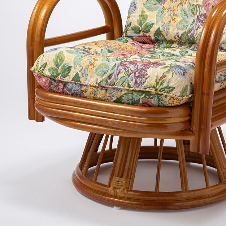 天然籐 リクライニングハイバック回転座椅子 サイドポケット付き ハイ