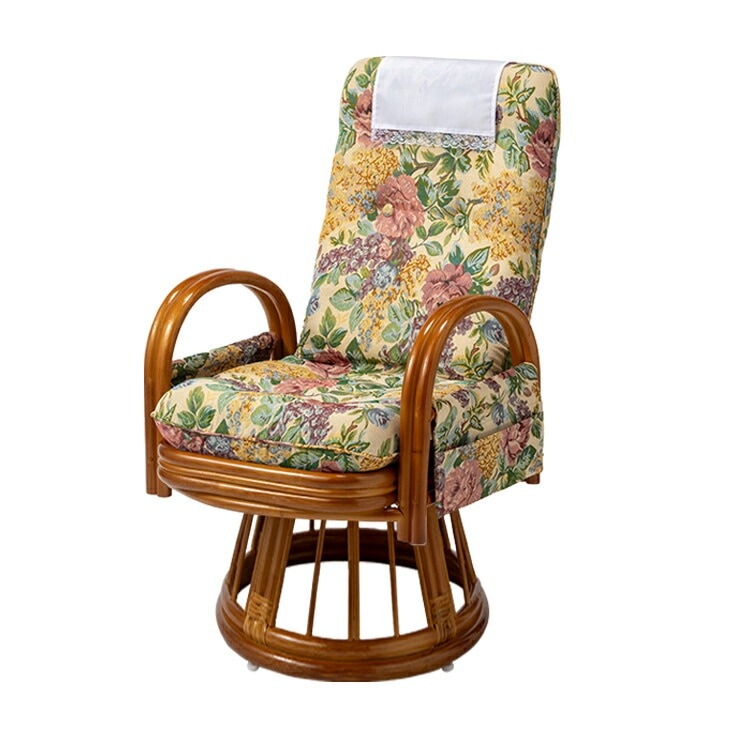 天然籐 リクライニングハイバック回転座椅子 サイドポケット付き ハイ