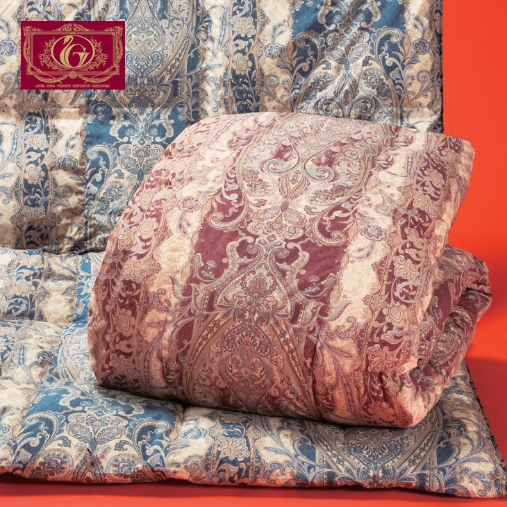 ペイズリー柄 羽毛掛布団 青系 ダブルサイズ エクセルゴールド