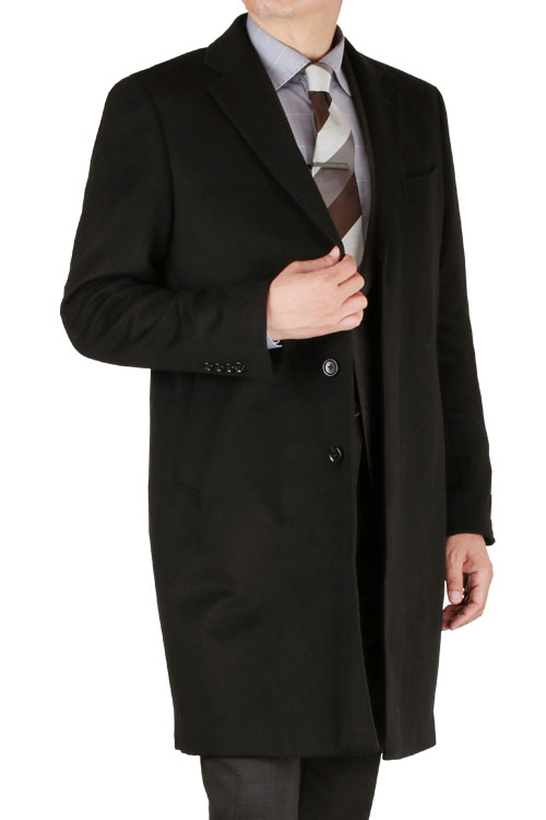 カシミヤコート メンズ チェスターコート 秋冬 ブラック カシミヤ100