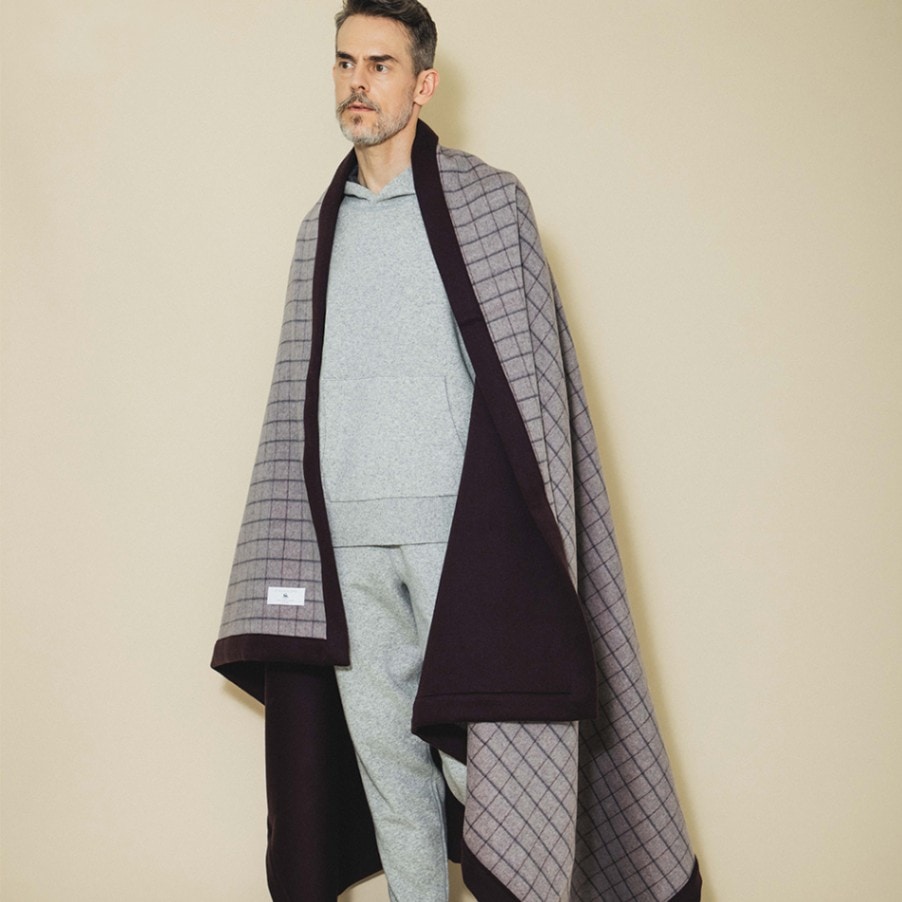 カシミヤ100％ グラフチェックリバーブランケット 901/グレイプ