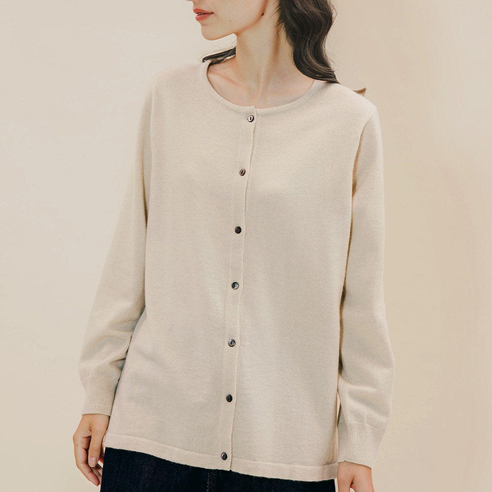 カシミヤ100％ クルーネックカーディガン | Material,Cashmere | FUKAKINET