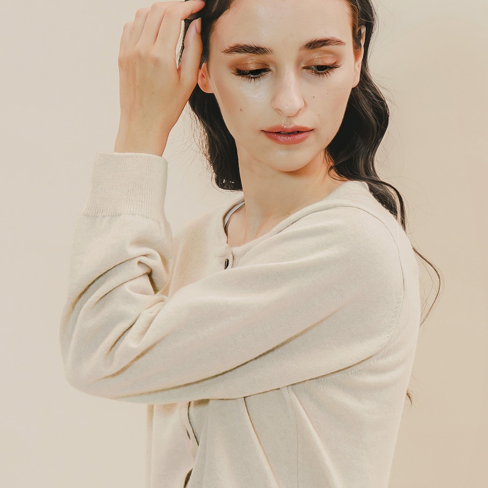 カシミヤ100％ クルーネックカーディガン | Material,Cashmere | FUKAKINET