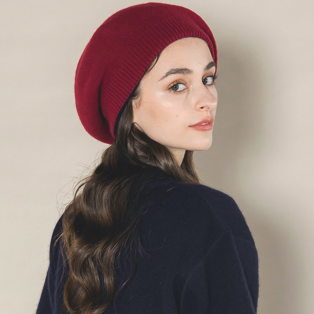 カシミヤ100％ リバーシブルニットベレー帽＜強縮加工＞ | Other
